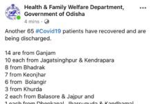 ରାଜ୍ୟରେ ଆଉ ୬୫ କରୋନା ଆକ୍ରାନ୍ତ ସୁସ୍ଥ….